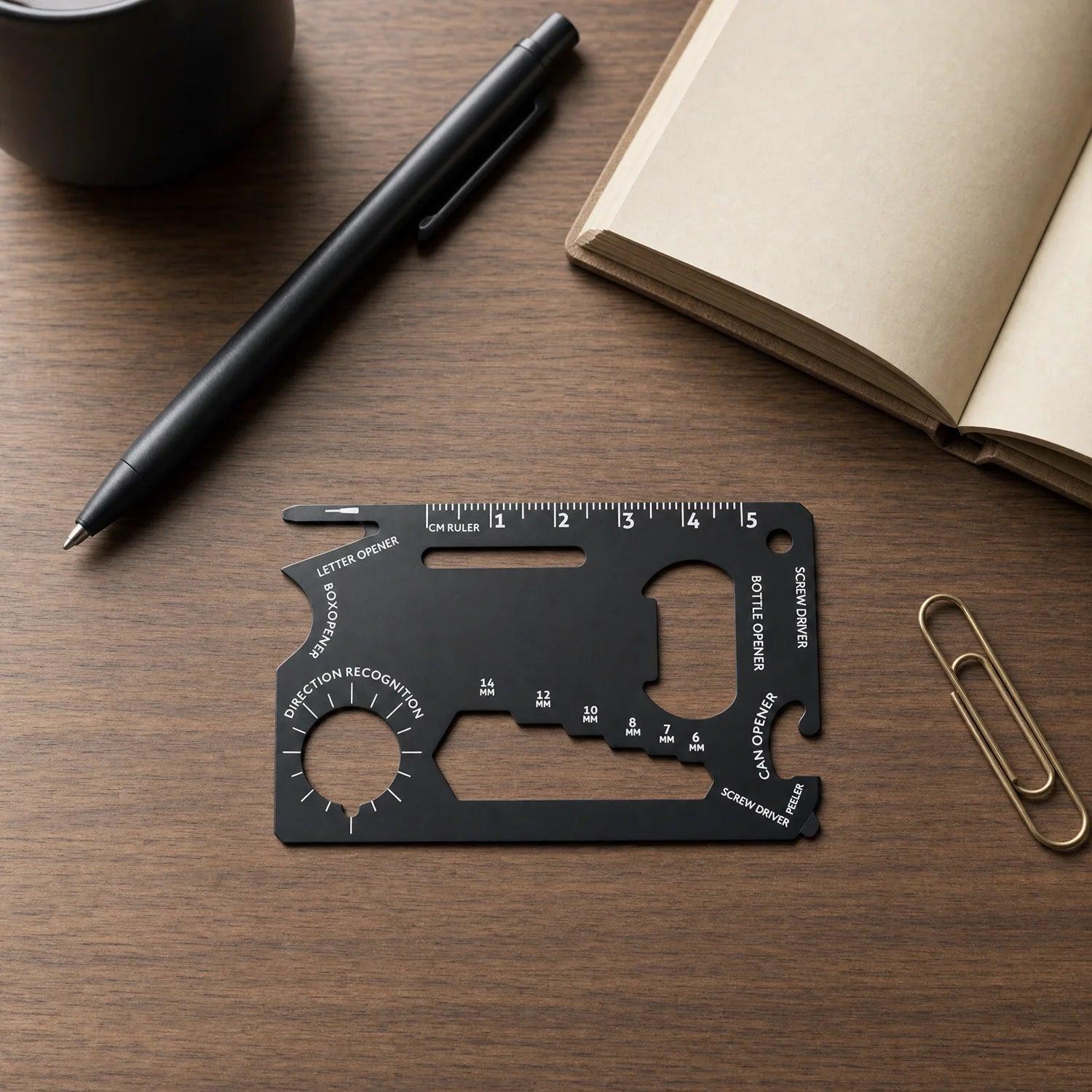 Shuffle Credit Card Multi Tool, Wallet Size EDC Multitool with Screwdriver, Bottle Opener, Can Opener, Wrench, Ruler and Letter Opener, 1 mm Slim Pocket Tool, Stocking Stuffer Gift for Men
