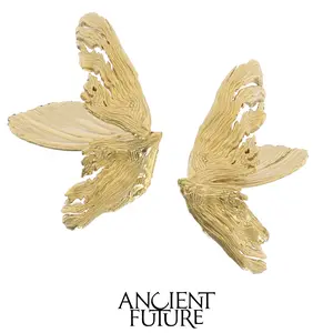 ANCIENT FUTURE Broken Moth Wing Stud Earrings – Textured Butterfly Wing Statement Studs, Handcrafted Premium Finish, Gold or Silver Tone (Pair)