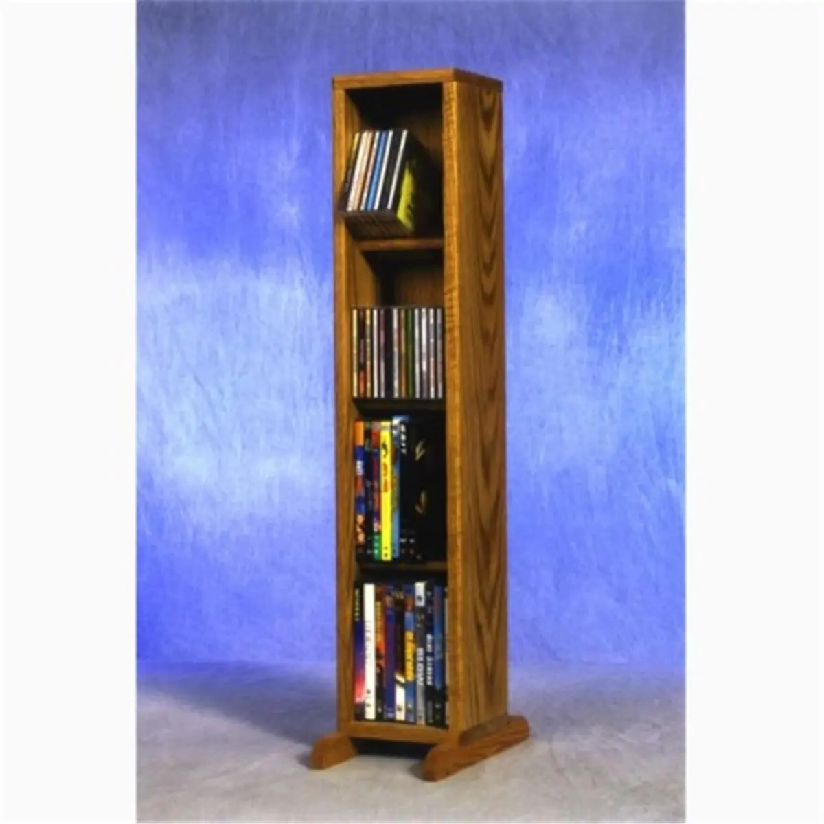 212 MAIN Handcrafted Honey Oak Solid Wood CD/DVD Tower Shelf - Fully Assembled 4-Row Dowel Cabinet, Tower Shape Indoor Living Room Furniture