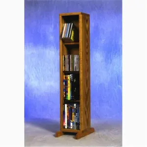 212 MAIN Handcrafted Honey Oak Solid Wood CD/DVD Shelf - 4-Row Dowel Fully Assembled Tower Shape Cabinet, for Living Room Indoor Furniture
