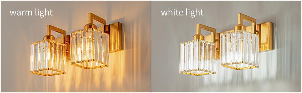 Modern Bathroom Vanity Light 2-Lights Gold Crystal Wall Lamp Bathroom Modern Crystal Vanity Lighting