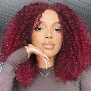 6x5 Glueless Wigs 99J Color Ombre Brown Colored Kinky Curly T1b/4 Color P1b/30 Color P4/27 Highlight Colored Ginger Colored Natural Color Wigs Brazilian Virgin Human Hair Wigs Curly HD Lace Closure Wigs 180% Density Ready To Wear