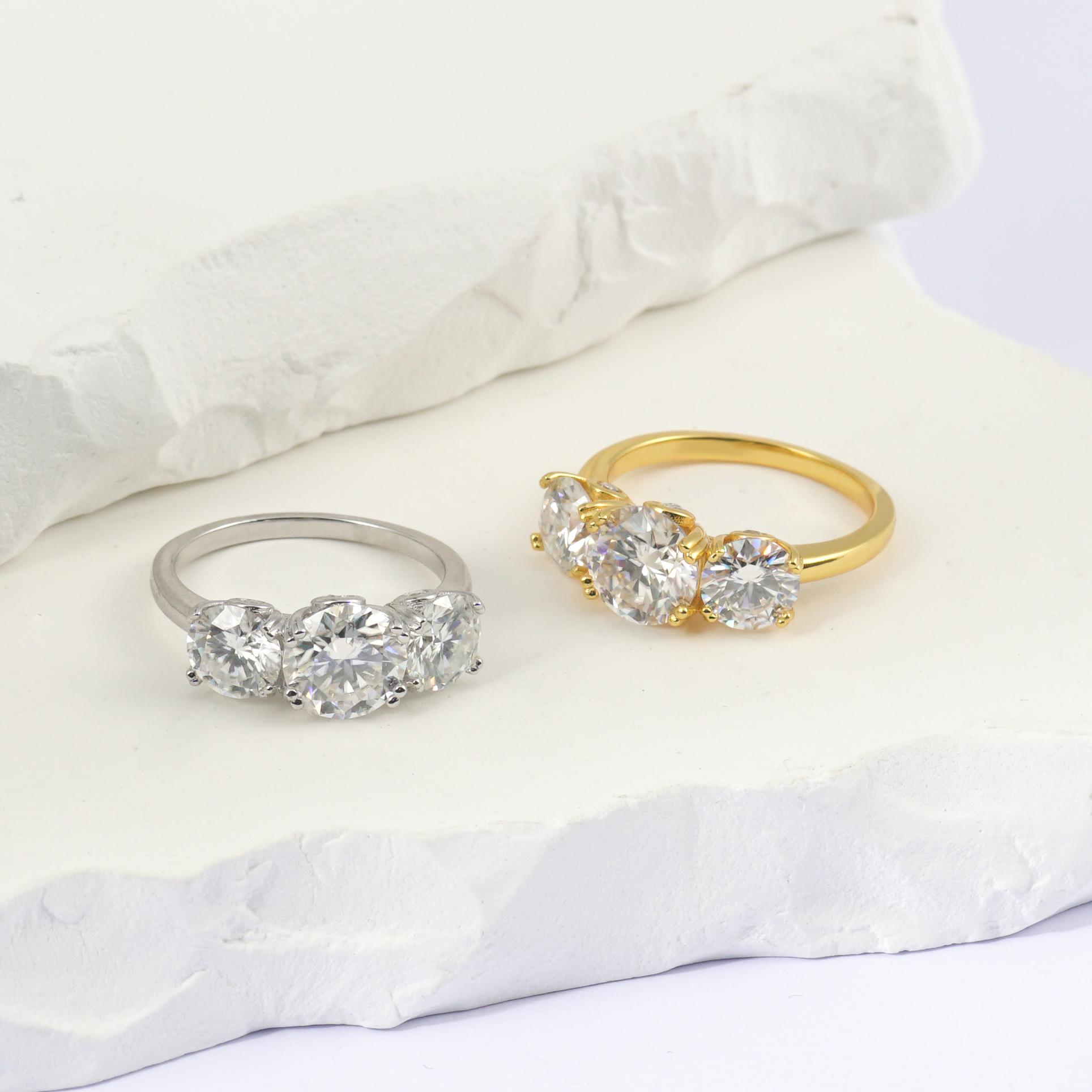 4ct Moissanite Three Stone Prong Engagement Ring Copper Ring Band Jewelry Perfect Birthday Engagement Wedding Anniversary Gift