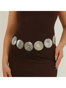 Cross-border hot selling metal waist chain retro European and American style disc belt western style adjustable waist chain body chain Vintage Belt Adjustable Belts
