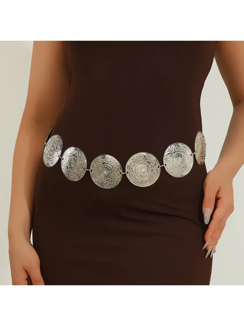 Plus Size Rhinestone Silver & Gold Metal Chain Adjustable Statement Belt SUOSDEY Gold Waist Chain Belt for Women,Fashion Metal  main image 3