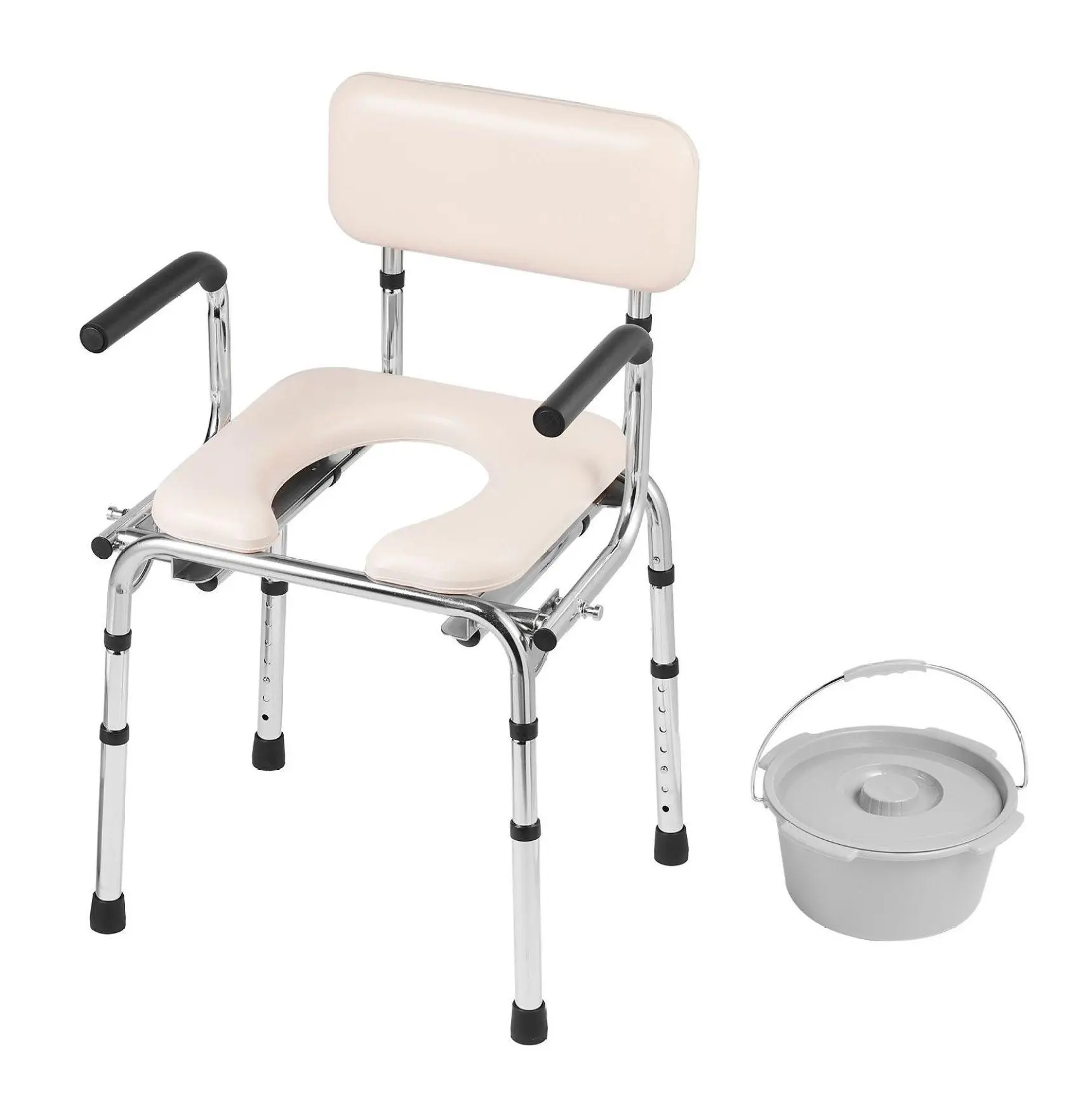 Commode Chair Bedside Toilet - Adjustable Height, Padded Seat, 350lbs Capacity, Portable Bathroom Aid for Seniors & Adults 350 lbs