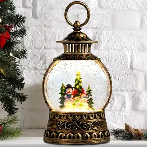 Christmas Snowman Snow Globe, Snowman Musical Snow Globe Lantern Lights with 6H Timer  & USB , Retro Style Holiday Glitter Globe for Xmas  Decoration Holiday Party Gifts