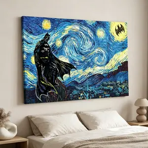 Van Gogh Starry Sky Framed Canvas Painting, Modern Abstract Wall Art Poster, Aesthetic Character Print Wall Decor for Living Room Bedroom Office