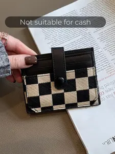 Women's Colorblock Plaid Pattern Short Wallet, Trifold Card Holder, Casual Pu Leather Zipper, Trendy All-match Wallet for Daily Use