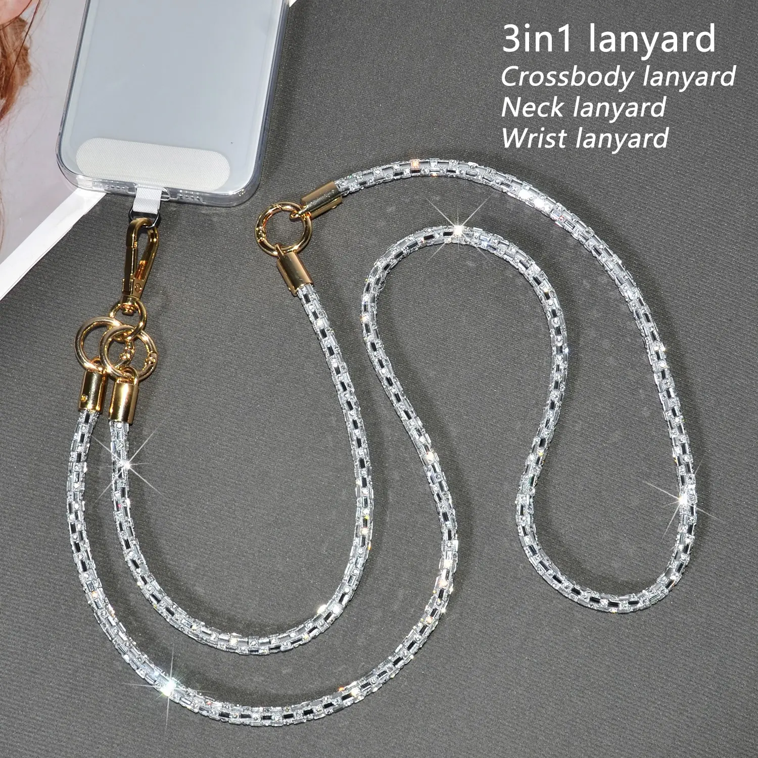 Luxury Silver Multi-functional Rhinestone Mobile Phone Case Crossbody Lanyard, High-end Smartphone Anti-lost Neck Strap, Portable Sparkling Hand Wrist Chain, Bag Replacement Chain for Women, Cell Phone Charm, Phone Chains, Cell Phone Accessories