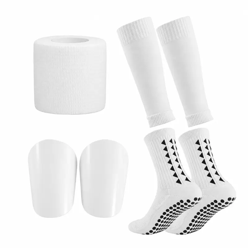 Men's Anti-Slip Football Socks & Protection Board Set - Durable Material, Machine Washable, Athletic Fit Soccer Socks with Integrated Sleeves, Football Equipment, Unisex Soccer Accessories (White)