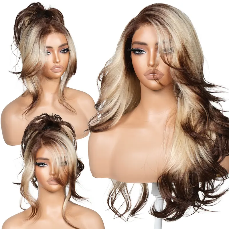 BrownBomb 24 in Synthetic Lace Front Curly Wig for Women, 13x6 Glueless Wig with Feathered Layers, Face-Framing Curly Bangs, Pre-Plucked Natural Hairline for Weddings, Dating,sohochic