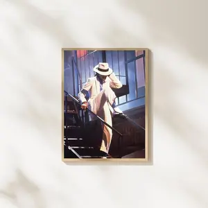Michael Jackson Smooth Criminal Staircase Poster | Iconic White Suit Dance Print | King of Pop Music Video Wall Art