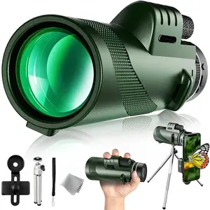 High-Magnification HD Night Vision Monocular Telescope - 12x50, 10x36 Green Cover Standard Configuration, 8x42 Green Leather Set, Phone-Compatible with Tripod & Phone Clip for Adult Hunting, Outdoor Sports Equipment