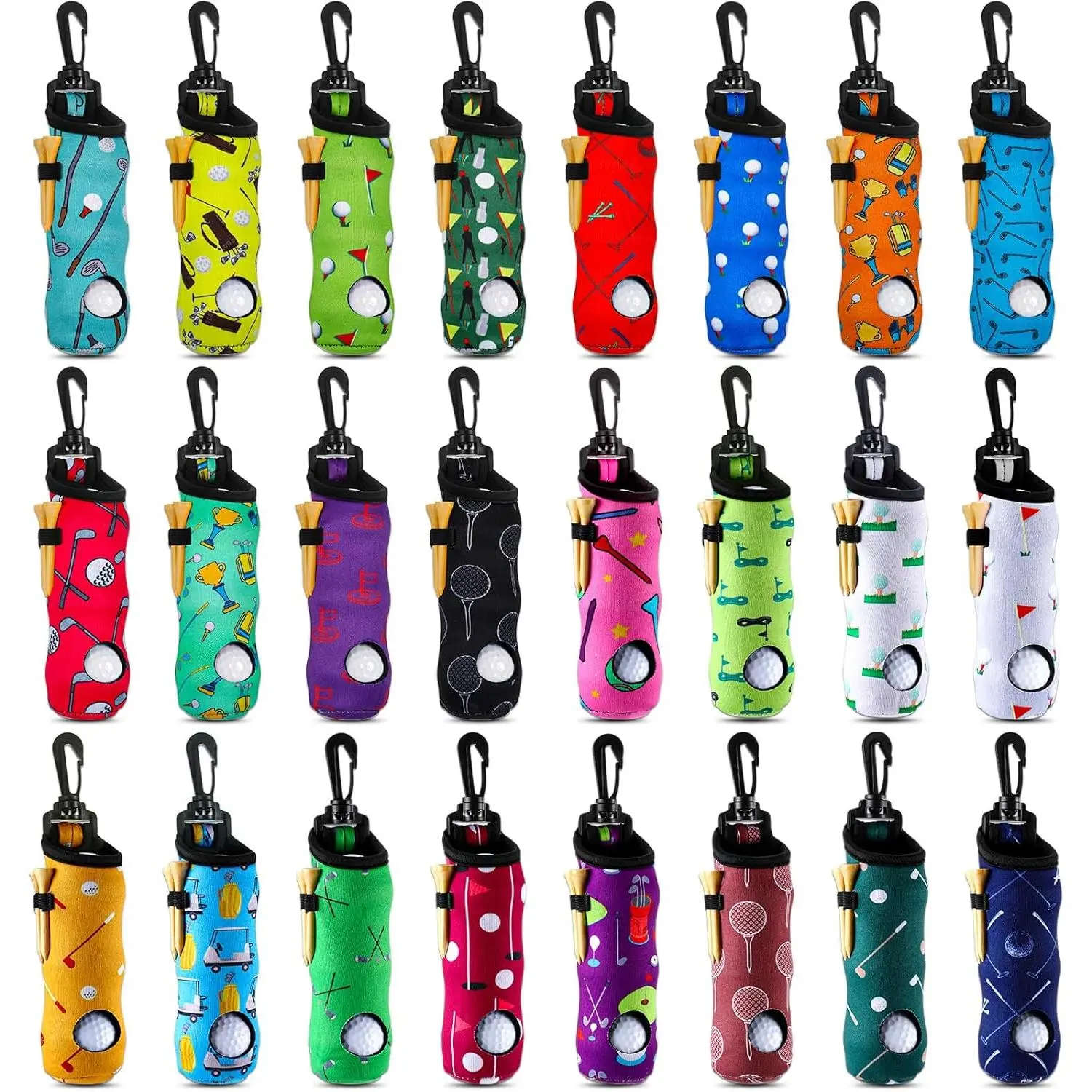 24 count Golf Ball Carry Bag Tee Holder for Neoprene Pouch Portable with Hook Accessories for Men Women