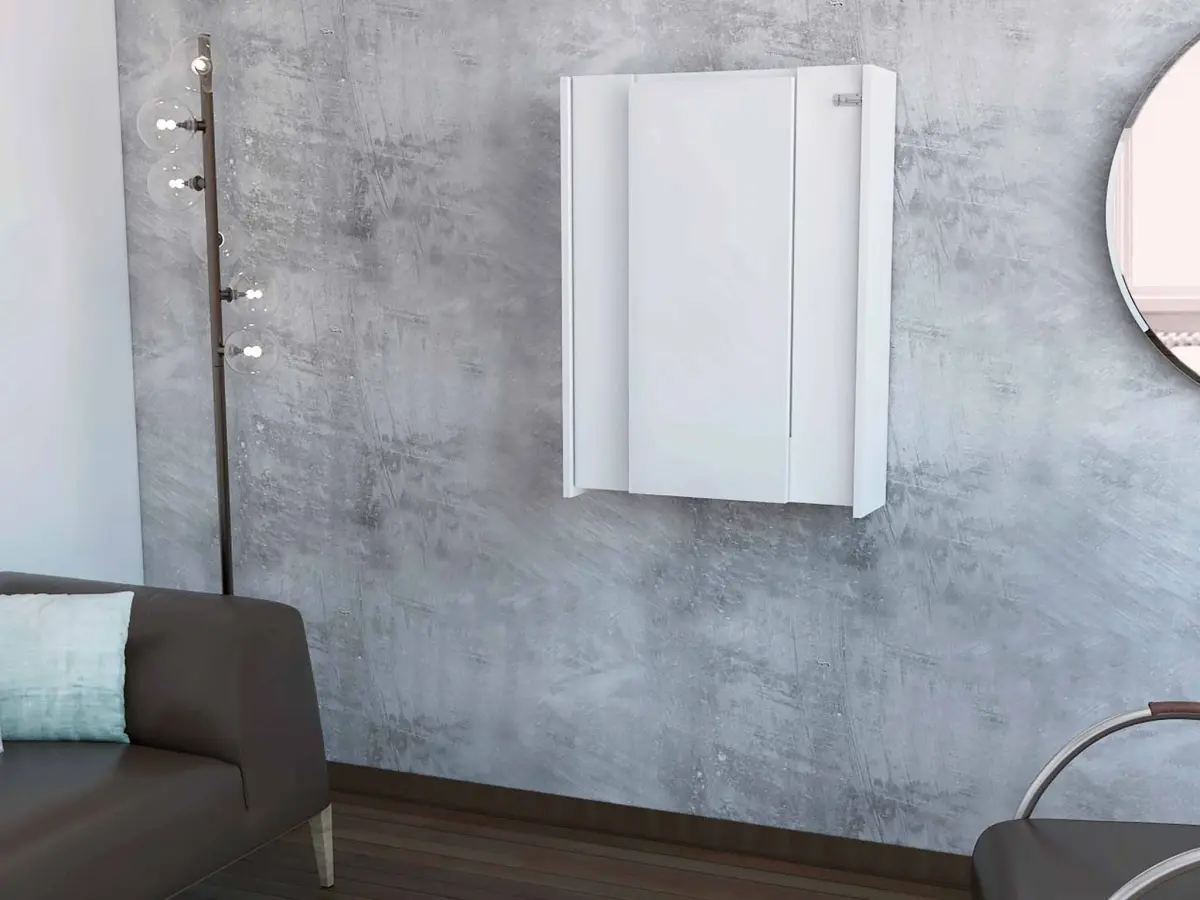 HomeRoots 403793 Modern White Retractable Wall-Mountable Wine Cabinet, Versatile for Desk or Bar Use, Wall-Mountable Wine Cabinets