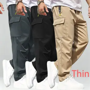 3-Pack  Men's Casual Sports Pants Ultra-Thin Breathable Athletic Beige Black Khaki Multifunctional Pockets Drawstring Waist Lightweight Soft Polyester Outdoor Running Camouflage Pattern