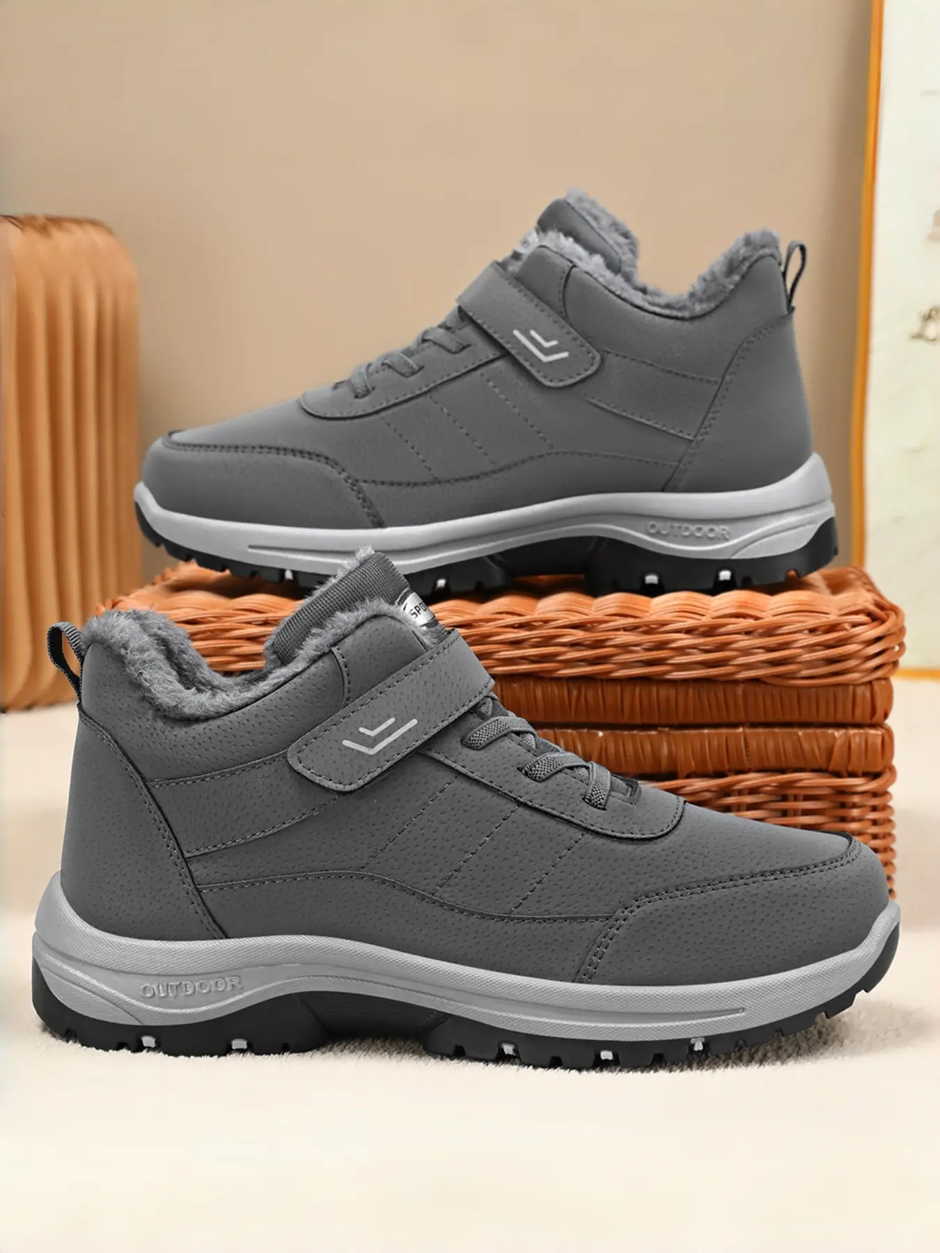 Men's Winter Boots | Thermal Slip-Resistant Snow Boots | Hook-and-Loop Ankle Boots for Comfort Walking