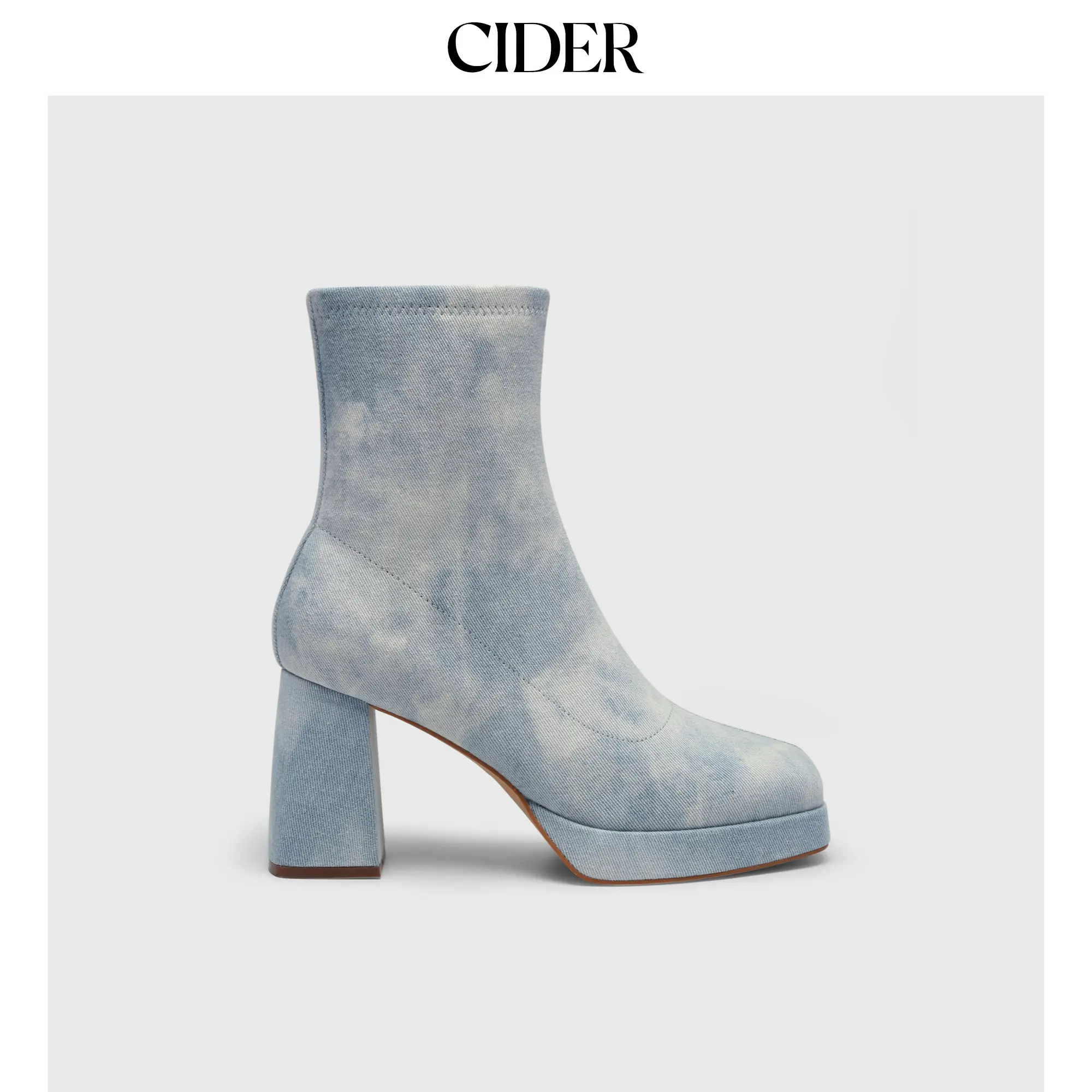 Cider [size 6-11] Denim Chunky Heeled Ankle Boots