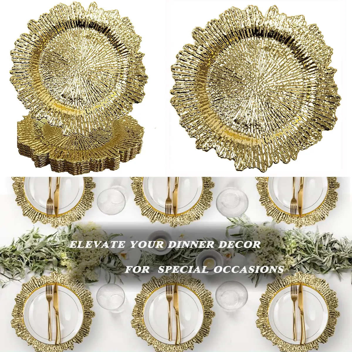 Classic Electroplated Glam Round Plates, Shiny Surface Kitchenware for Dining Table Use