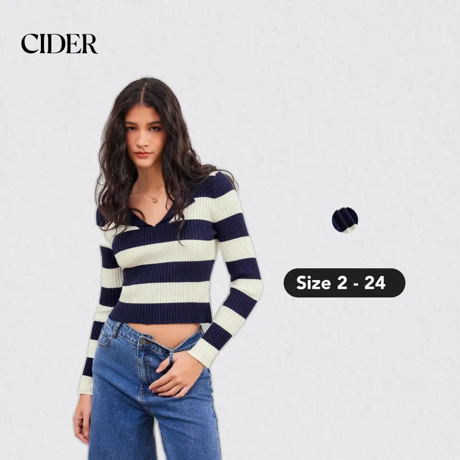 Cider [size 2-24] Knit Polo Striped Long Sleeve Top