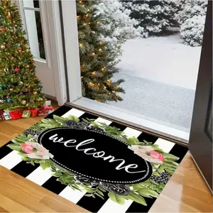 1 Piece of Floral Welcome Doormat. Interesting Doormat with Black Letters Autumn Front Doormat. Interior Entrance Doormat. Thanksgiving Doormat. Suitable for Outdoor Home Porch Decoration