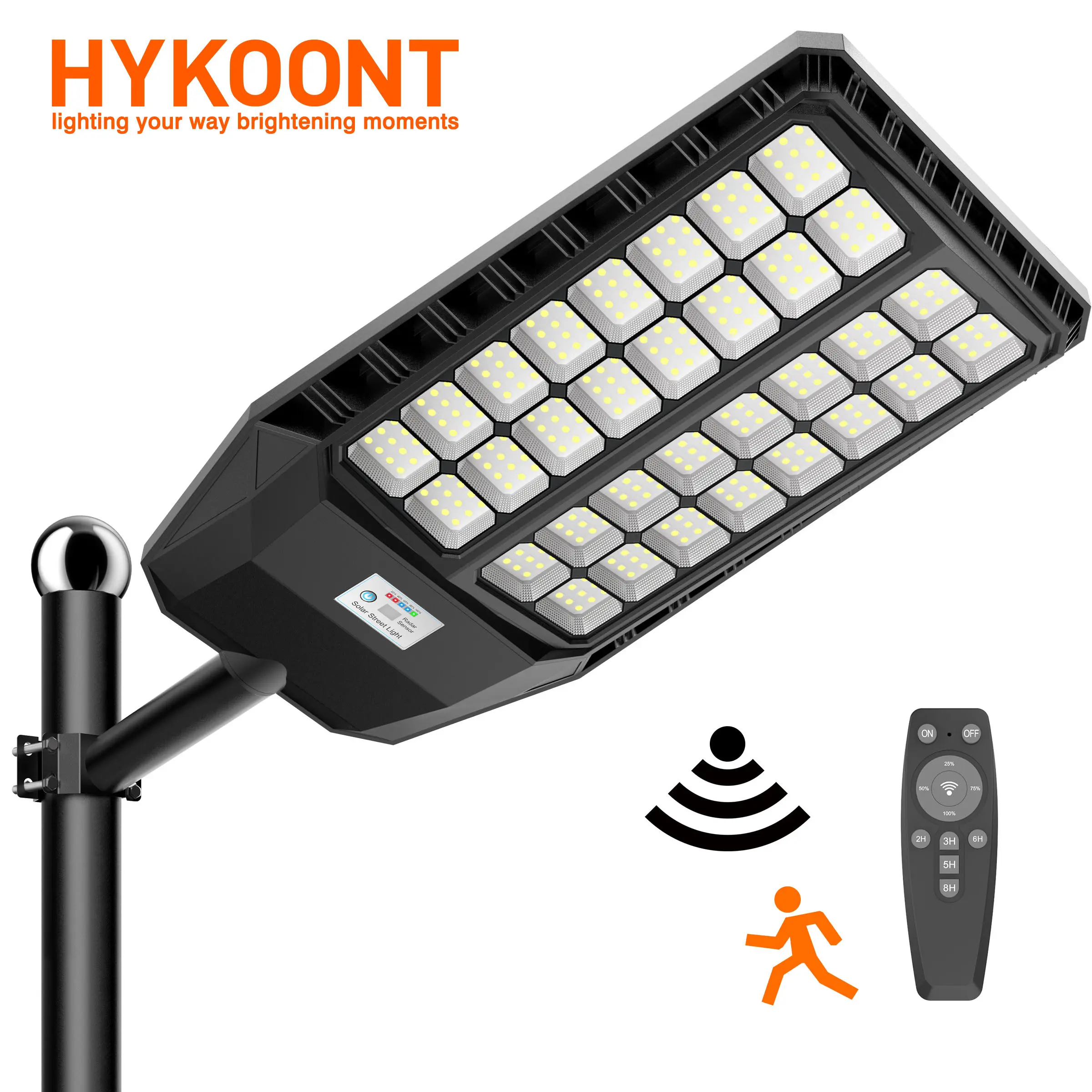 Hykoont TW032 Super Bright Solar Outdoor Light 550000Lighting IP66 Waterproof-Motion Sensor Dusk to Dawn Street light with Remote Control,Best for Outdoor Yard,Road,Parking lot BlackFriday
