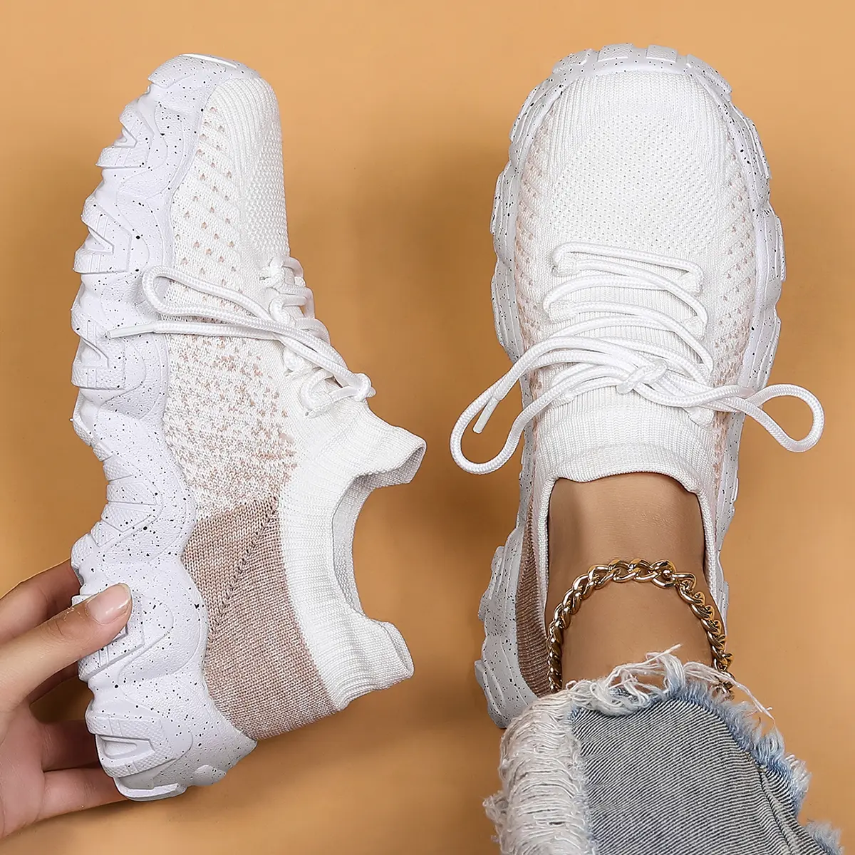 Women's Knitted Breathable Low-Top Slip-On Running Sneakers - Fabric, Sporty Chic, Simple Fits, Ideal for Back to School Haul & Casual Use, Breathable Running Sneakers, Knitted Running Shoes