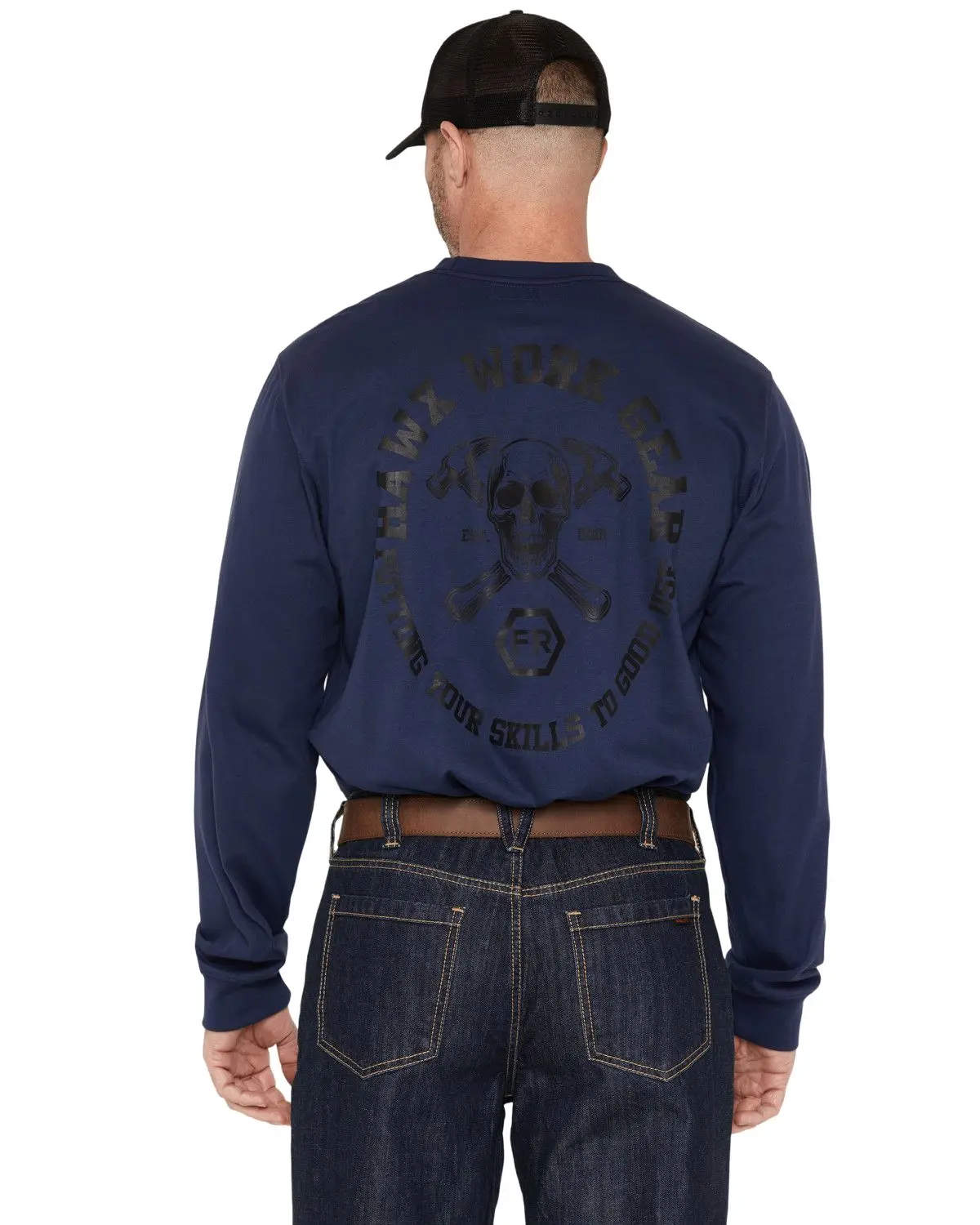 Hawx Men's Men'S Fr Solid Skull And Hammers Long Sleeve Graphic Work - Hxfrfa26k35-Nvy