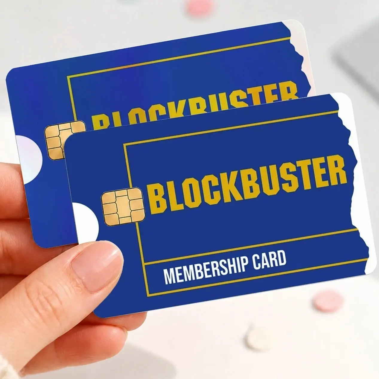 Retro Video Rental Membership Credit Card Skin, Blue Blockbuster-Inspired Debit Card Sticker, Funny Nostalgic Bank Card Cover