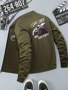Men's Car Theme Full Zip Jacket, Racing Car Print, Casual Outdoor Winter Spring Fall Coat, Hiking Fitness Driving, Design