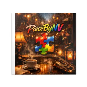 PieceByNV Puzzle Logo Hardcover Photo Book | Cozy Café Rainy Night Scene
