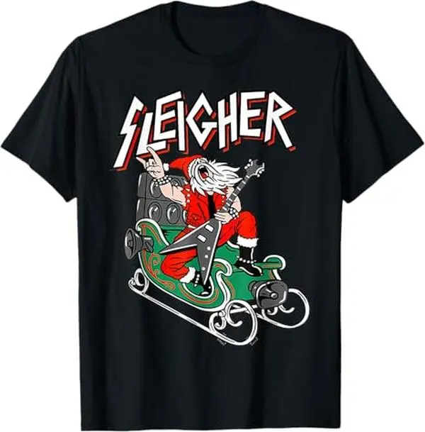 Ugly Christmas Sweater Sleigher Santa Rocker Heavy metal T-Shirt