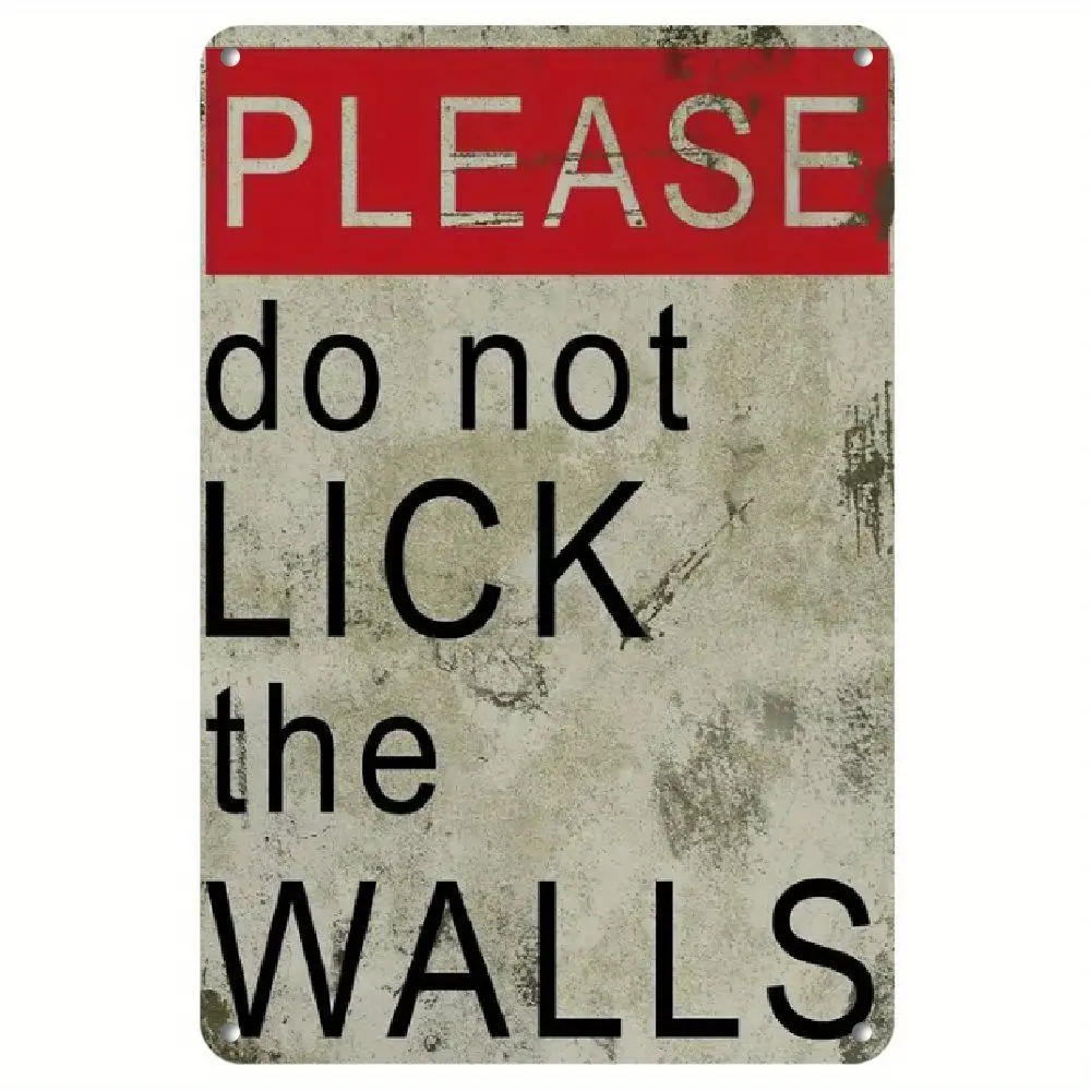 [Quirky Metal Sign] Quirky Distressed Metal "Please Do Not Lick the Walls" Tin Sign - Vintage Home Decor for Kitchen, Bathroom, Garage, Garden - Red & Black Wall Art, Easy to Hang, Preppy Room Decor