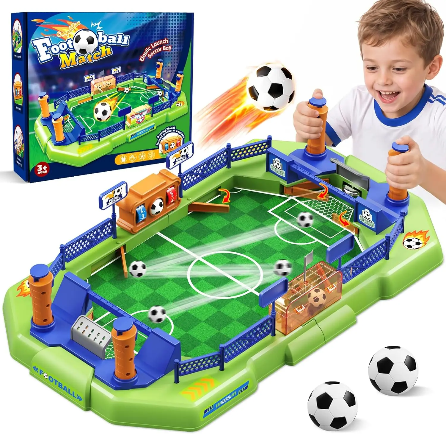Table Football Tabletop Game - 2-Player Mini Soccer Board Game with Scoreboard, Portable Pinball Toy for Ages 3-8, Indoor Family Party Birthday Gift