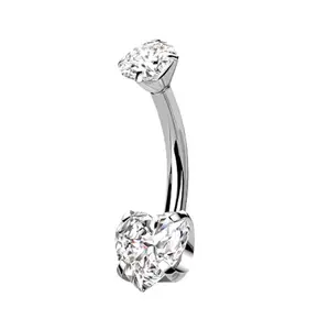Pointed inlaid crystal heart-shaped internal thread navel ring