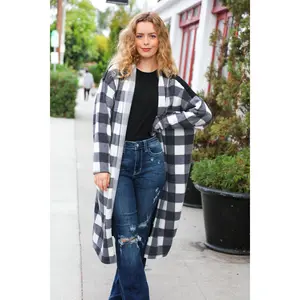 Get To Know You Black Buffalo Plaid Hacci Cardigan