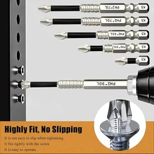 6-piece set-K5 impact-resistant and non-slip cross bit set, strong magnetism, high hardness hand drill screw cutter hexagonal handle bit set