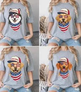 Cool Patriotic Dogs USA 250 Graphic Tee, 50 Breeds America's 250th Anniversary T-Shirt, Puppy Shirt, Sport Grey Cozy Gildan Unisex Pet Lover Gift