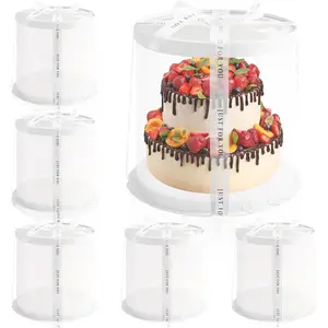 Multi-Layer 6 Pack Clear Cake Box with Ribbon,Tall Cake Box Carrier, Tiered Transparent Cupcake Packaging Containers, PET Round Cupcake Containers for Party