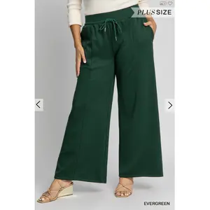 Buttery Soft Drawstring Curvy Sweatpants Comfort Fabric Knit Lightweight Plus Size Casual Evergreen High Waist Loose Fit All Seasons Loungewear Womenswear Bottom Trouser Basic Maxi Minimalist