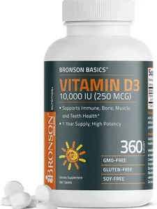 Vitamin D3 10,000 IU (250 MCG) 1 Year Supply for Healthy Muscle Function and Immune Support, Non-GMO, 360 Tablets