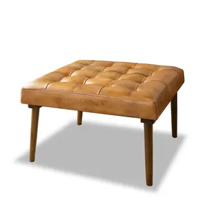 Katy Antique Tan Leather Ottoman w/o Buttons