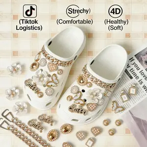 Rhinestone & Letter Shoe Decorations, Chic Chain & Bowknot Design Charms for Vented Clogs Elegant
