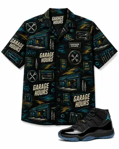 Men's Gamma Blue Short-Sleeve Hawaiian Shirt To Match Jordan 11