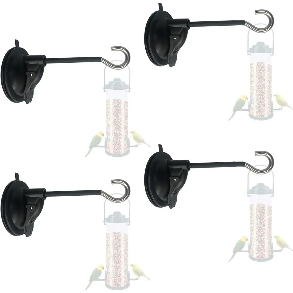4-Pack High-Quality Decorative Window Glass Suction Cup Hooks - 2.8 Inches, Strong Hold Home Organizer with Drop Glue Process, Safety Locking Mechanism, 4-5 lbs or Less Capacity, Easy Installation (No Feeder, Wind Chimes or Plant Included), Large Cups, Wi