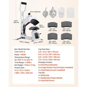 VEVOR Hat Heat Press Machine, with 4 Interchangeable Platens and Caps Stretcher, Precise Temperature Time Control, Heat Press for Hats and Caps, for HTV Iron On and Sublimation Projects, White