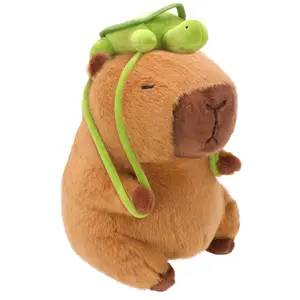 Capybara Plush Toy - 9 Inch Cute Capybara Stuffed Animal with Turtle Backpack, Kawaii Capibara Plushie for Kids and Adults