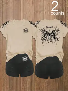 Women's Two-Piece Set Round Neck Solid Color Loose Top, Vintage Style Summer Fitness Pants, Soft Casual Fabric, Multiple Colors Available