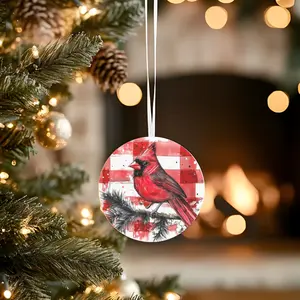 Round Ceramic Christmas Ornament with Cardinal Design - Glossy Finish, Lightweight & Durable, Perfect for Holiday Decor & Gift Giving